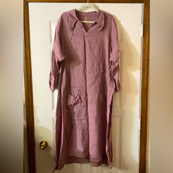 Cynthia Ashby Dresses & Skirts - Cynthia Ashby Lagenlook Long Sleeve Linen Dress Dusty Pink Size Large